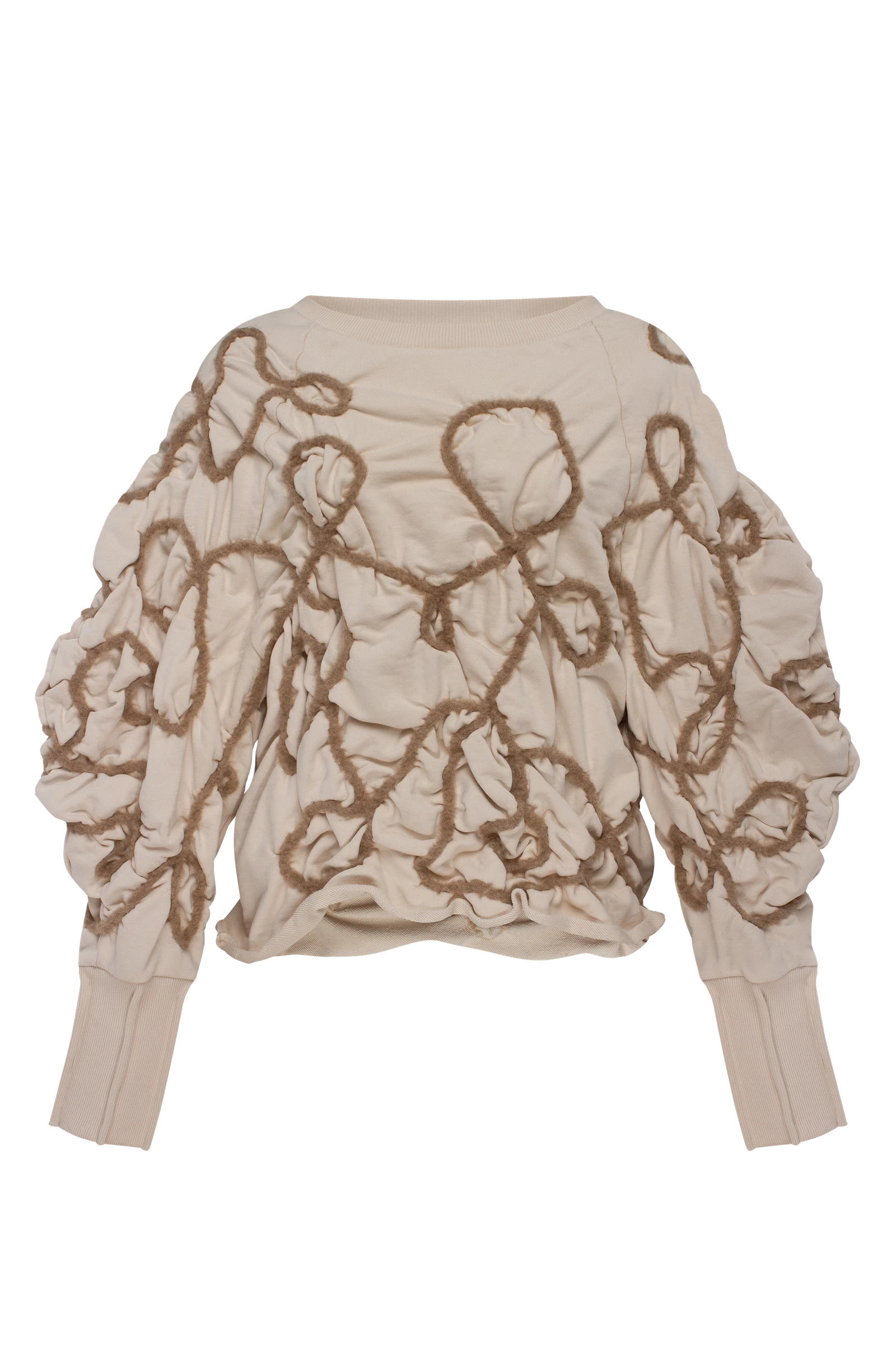 Beige sweatshirt with decorative detailing in beige yarn.