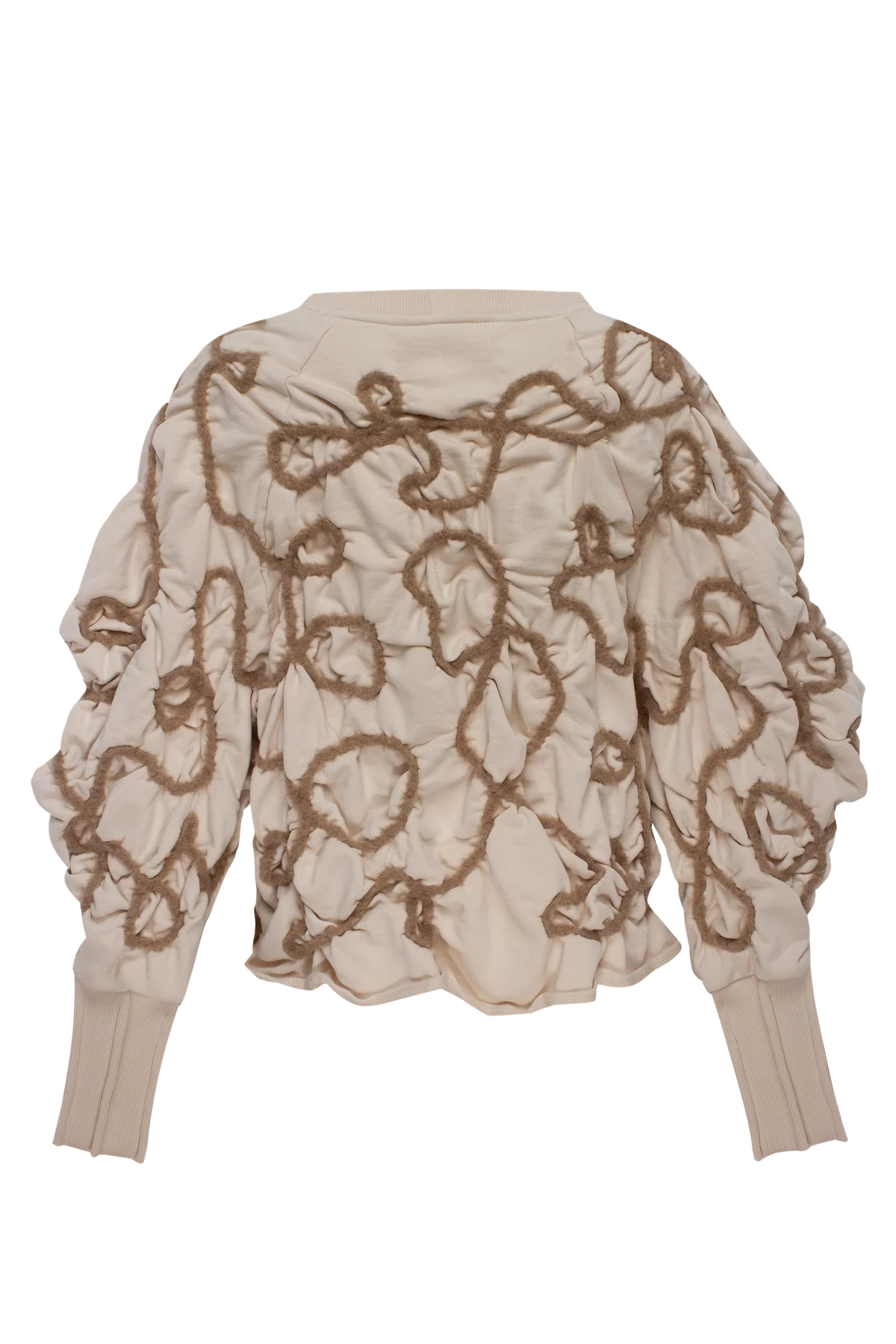 Beige sweatshirt with decorative detailing in beige yarn. view 2
