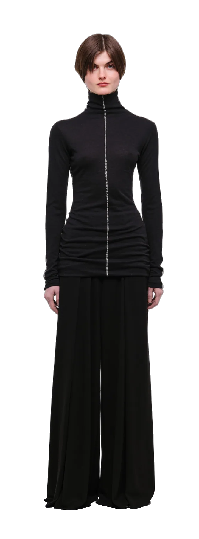 Black long-sleeve top with a turtleneck collar — 360° view