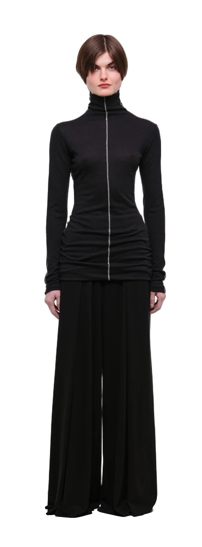 Black long-sleeve top with a turtleneck collar