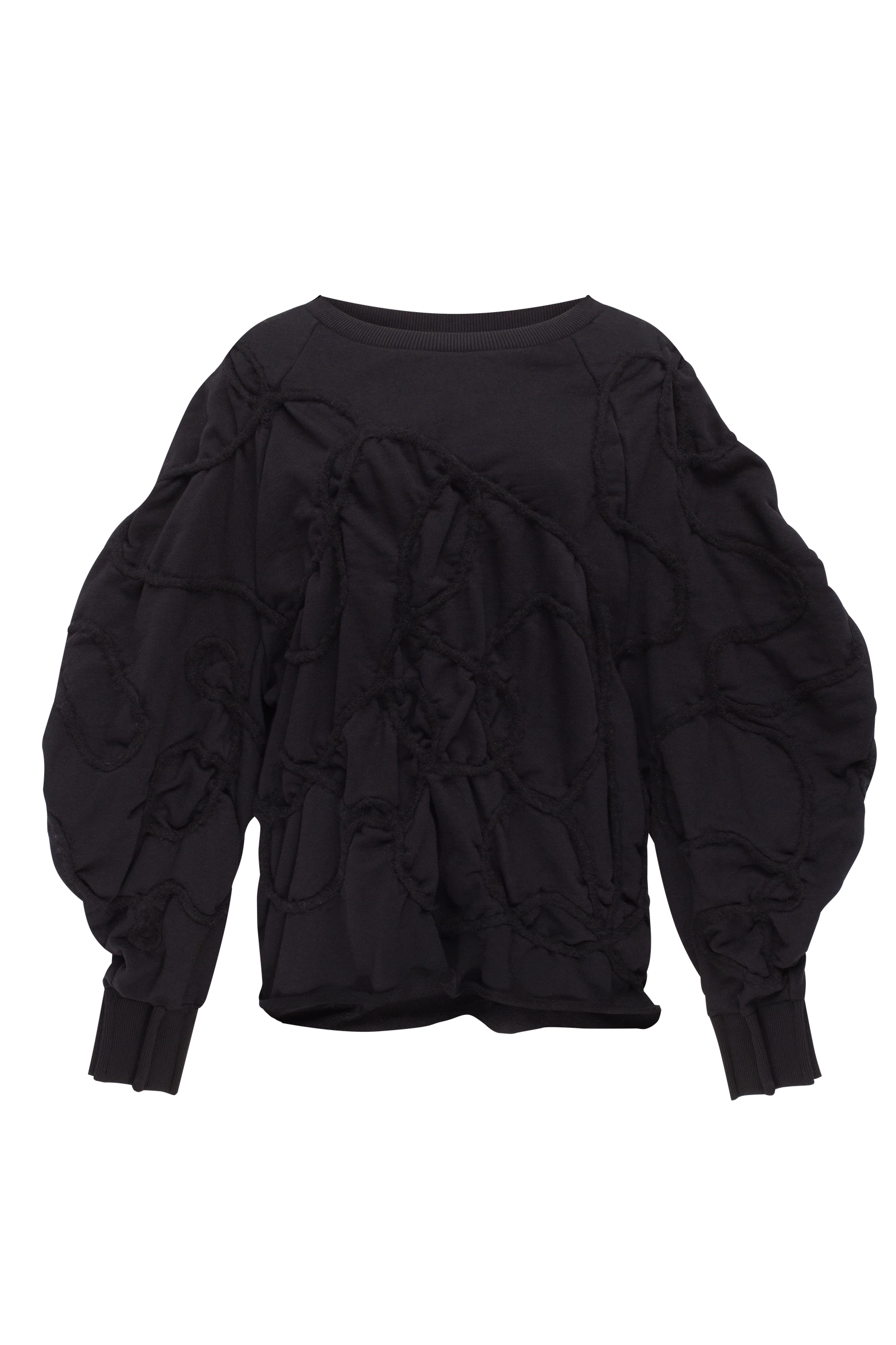 Black sweatshirt with decorative detailing in black yarn