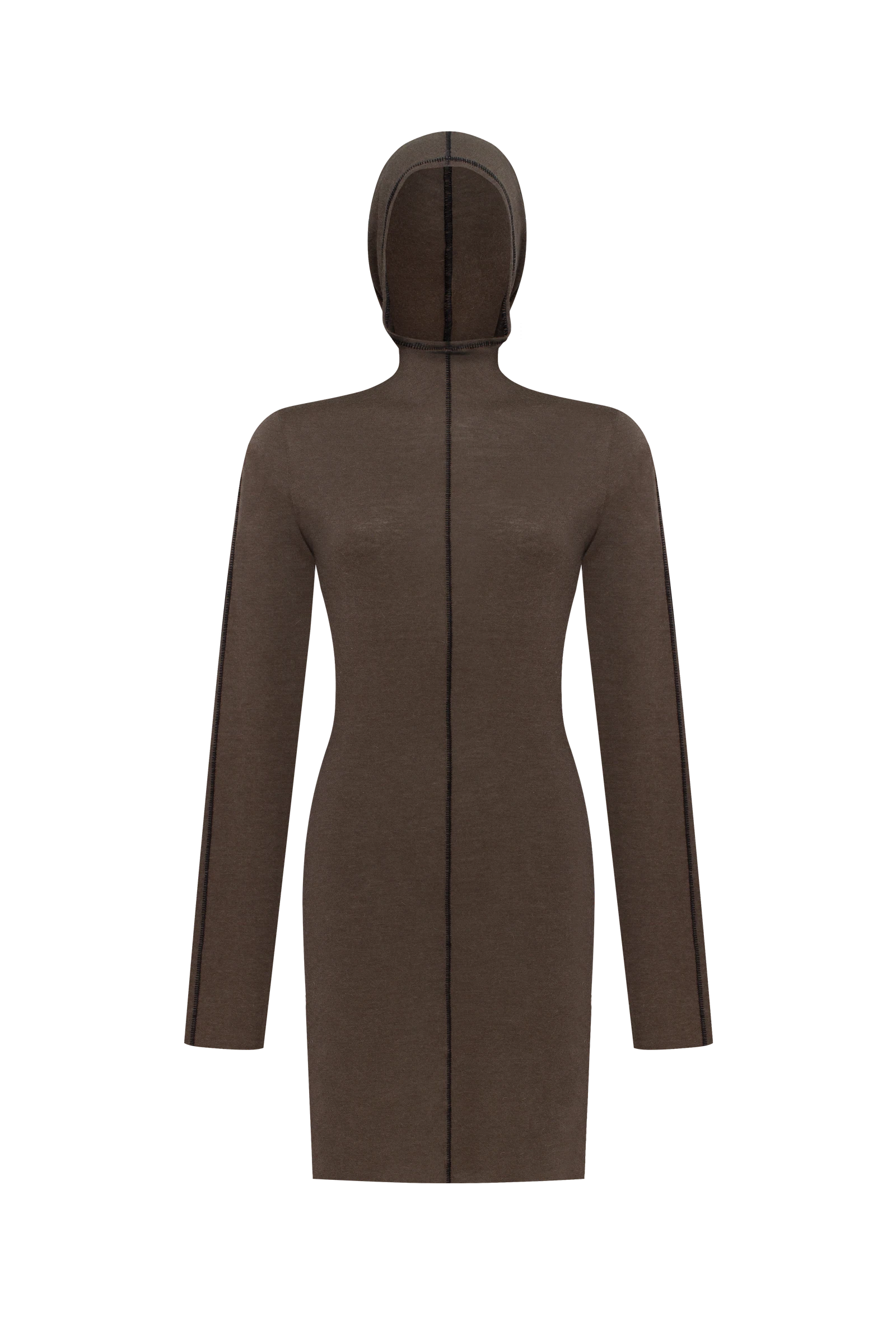 Chocolate-coloured long-sleeve top with a hood