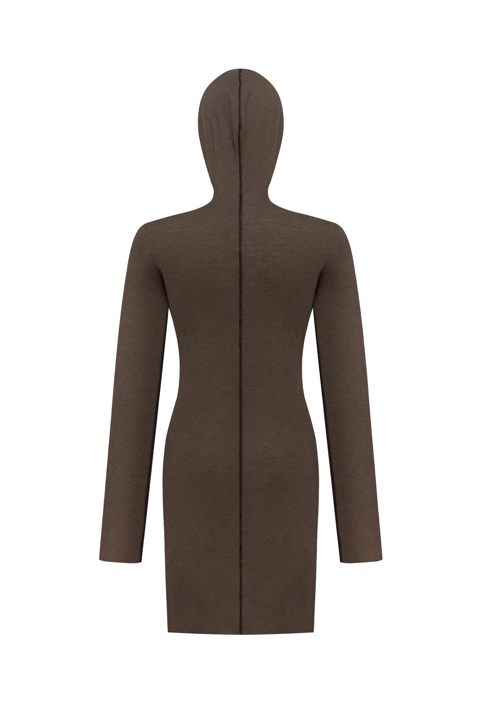 Chocolate-coloured long-sleeve top with a hood view 2