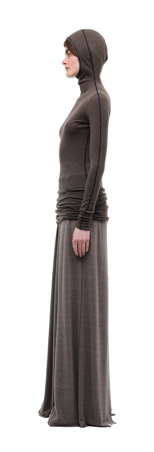 Chocolate-coloured long-sleeve top with a hood view 6