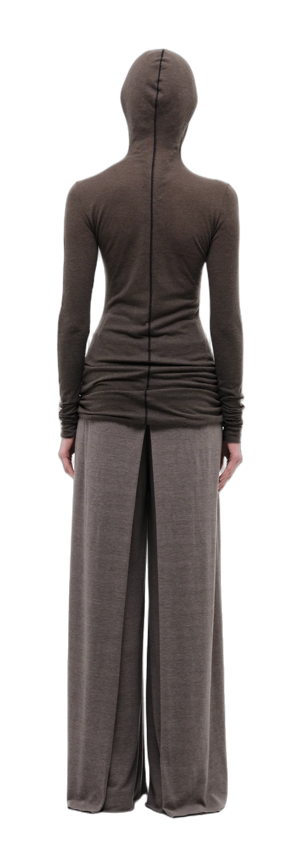 Chocolate-coloured long-sleeve top with a hood view 5