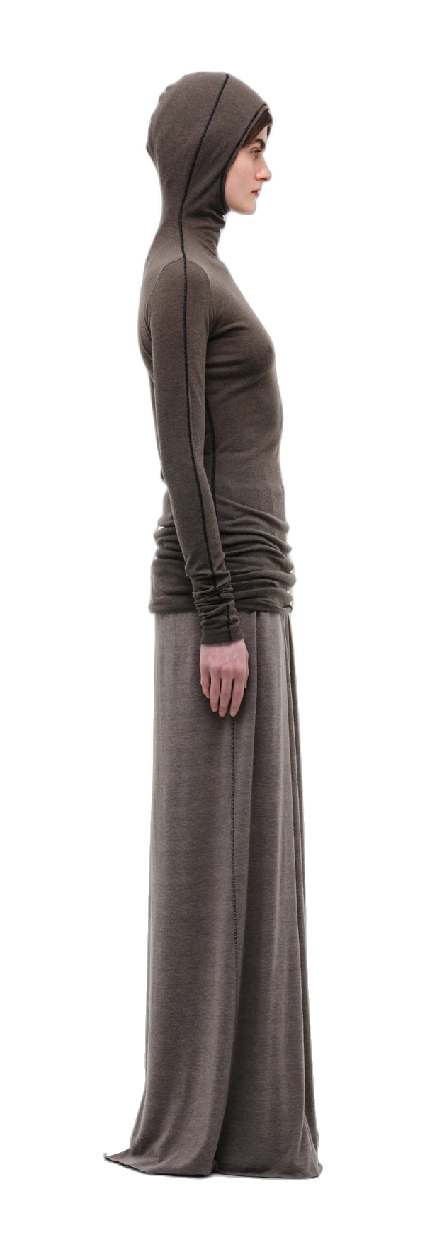 Chocolate-coloured long-sleeve top with a hood view 4