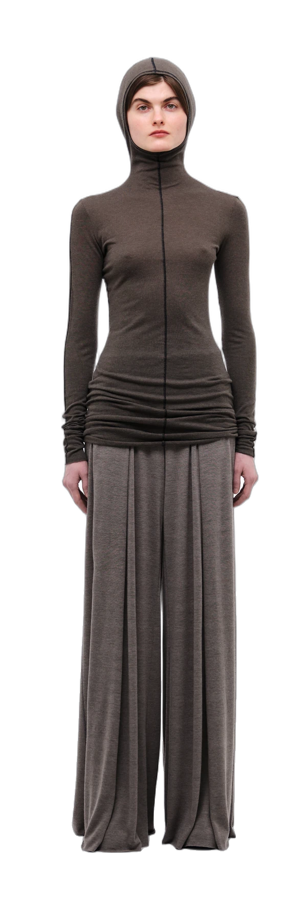 Chocolate-coloured long-sleeve top with a hood view 3