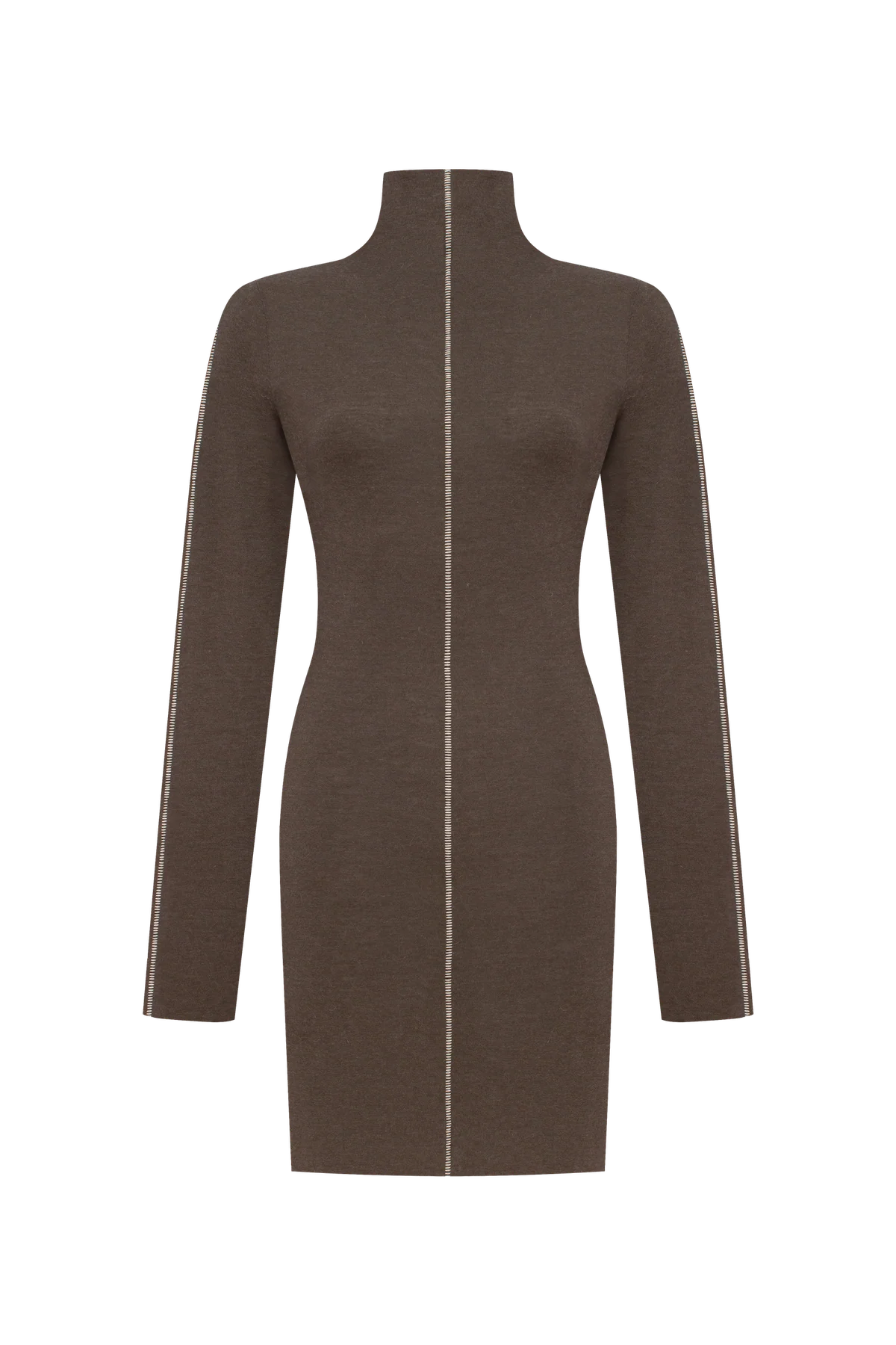 Chocolate-coloured long-sleeve top with a turtleneck collar