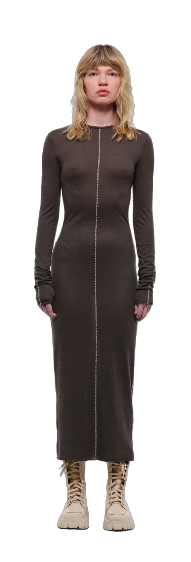 Dark brown long sleeve maxi dress — 360° view