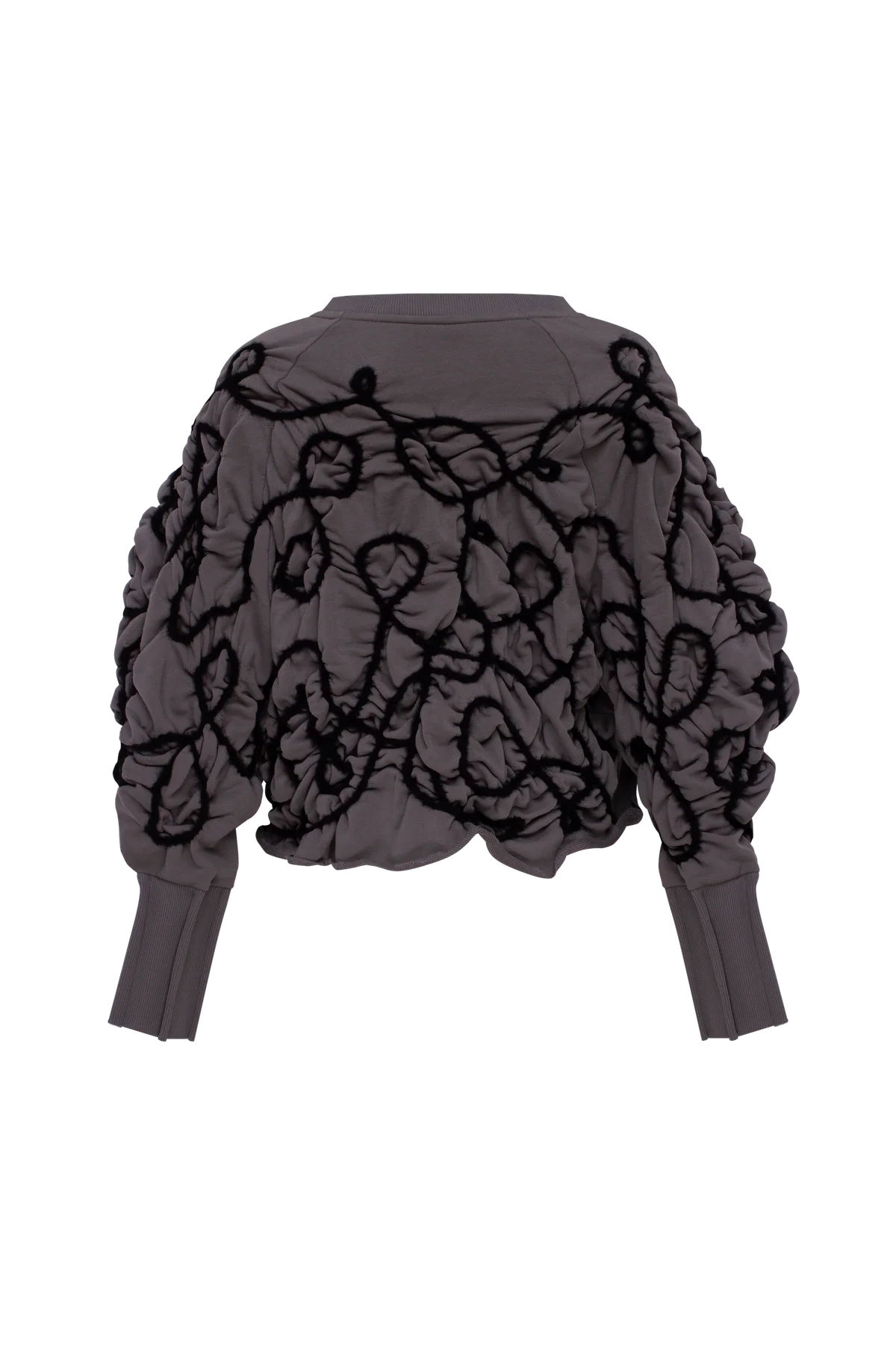 Grey sweatshirt with decorative detailing in charcoal yarn view 2