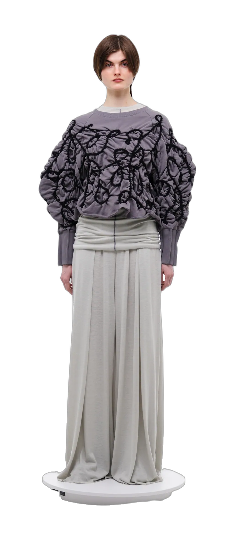 Grey sweatshirt with decorative detailing in charcoal yarn — 360° view