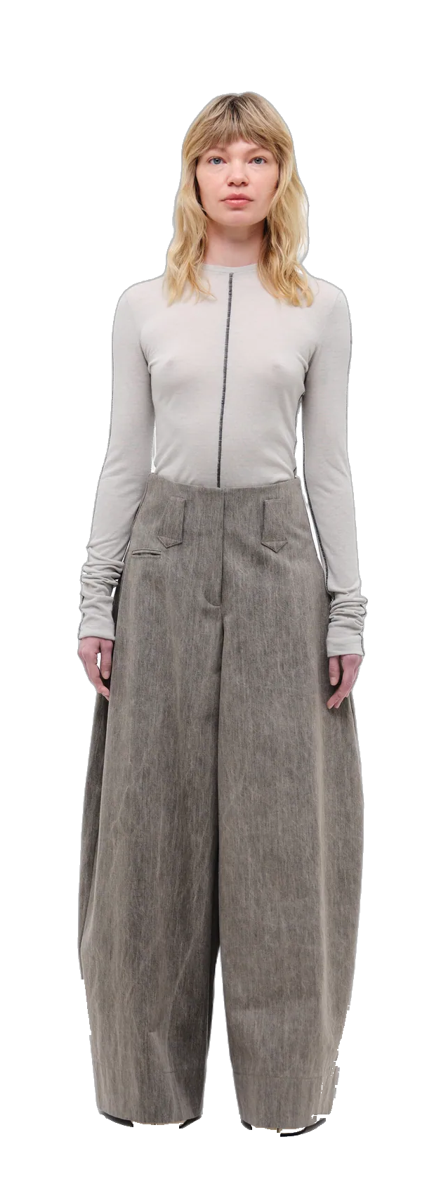 Grey Wide-Leg Denim Trousers — 360° view