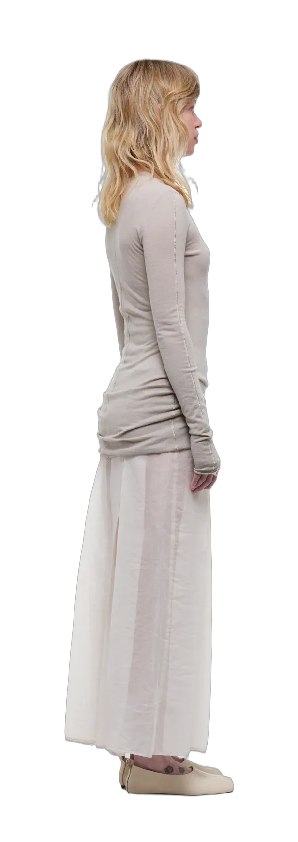 Light beige long-sleeve top with a turtleneck collar — 360° view