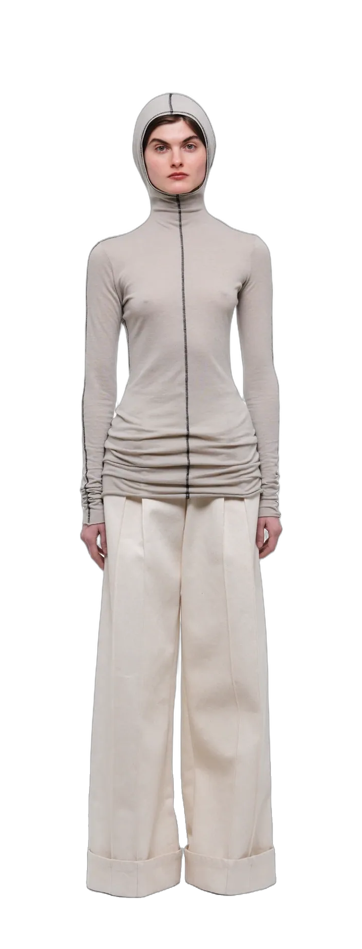 Light grey long-sleeve top with a hood — 360° view