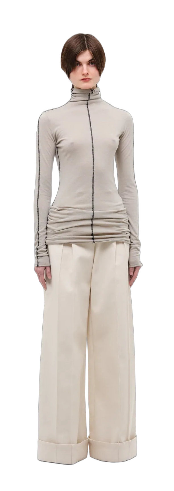 Light grey long-sleeve top with a turtleneck collar. — 360° view