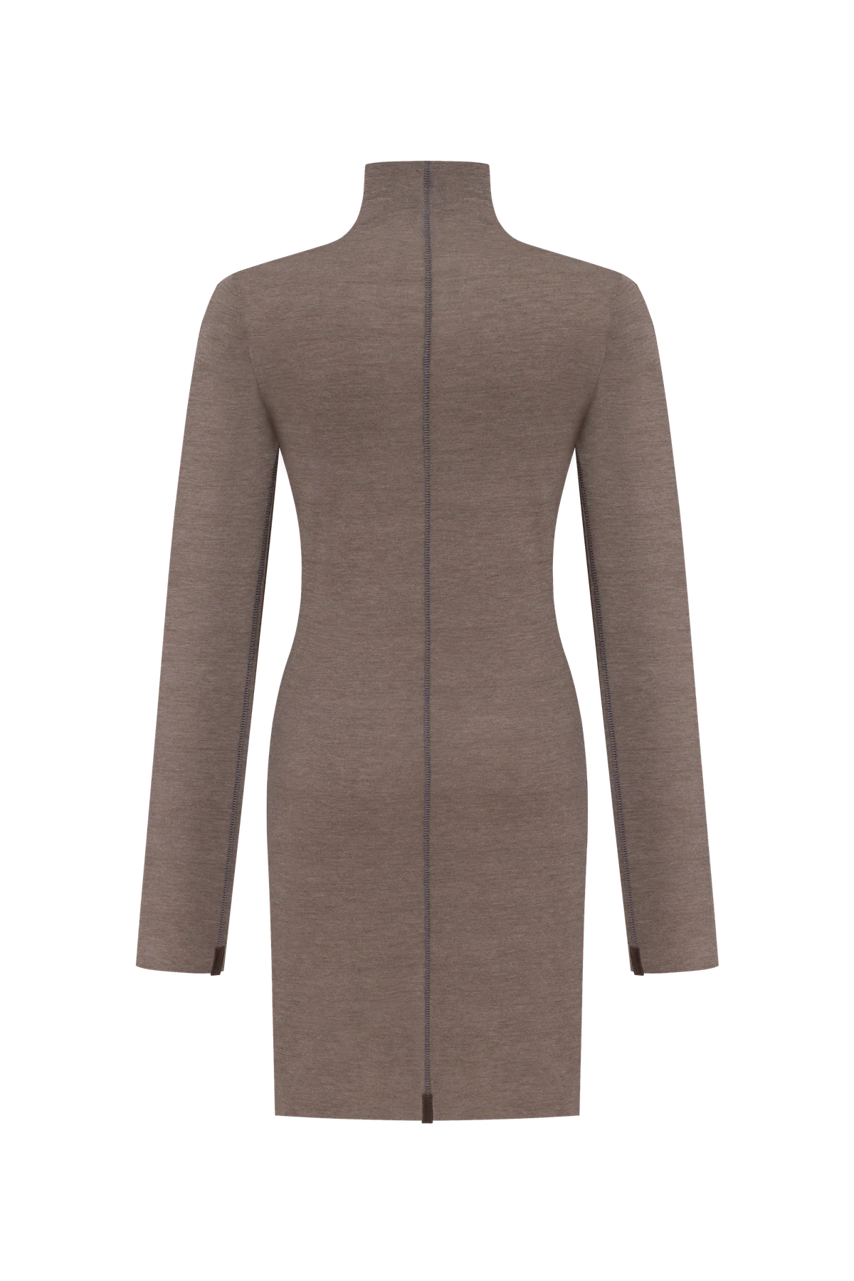 Mocha long-sleeve top with a turtleneck collar. view 2