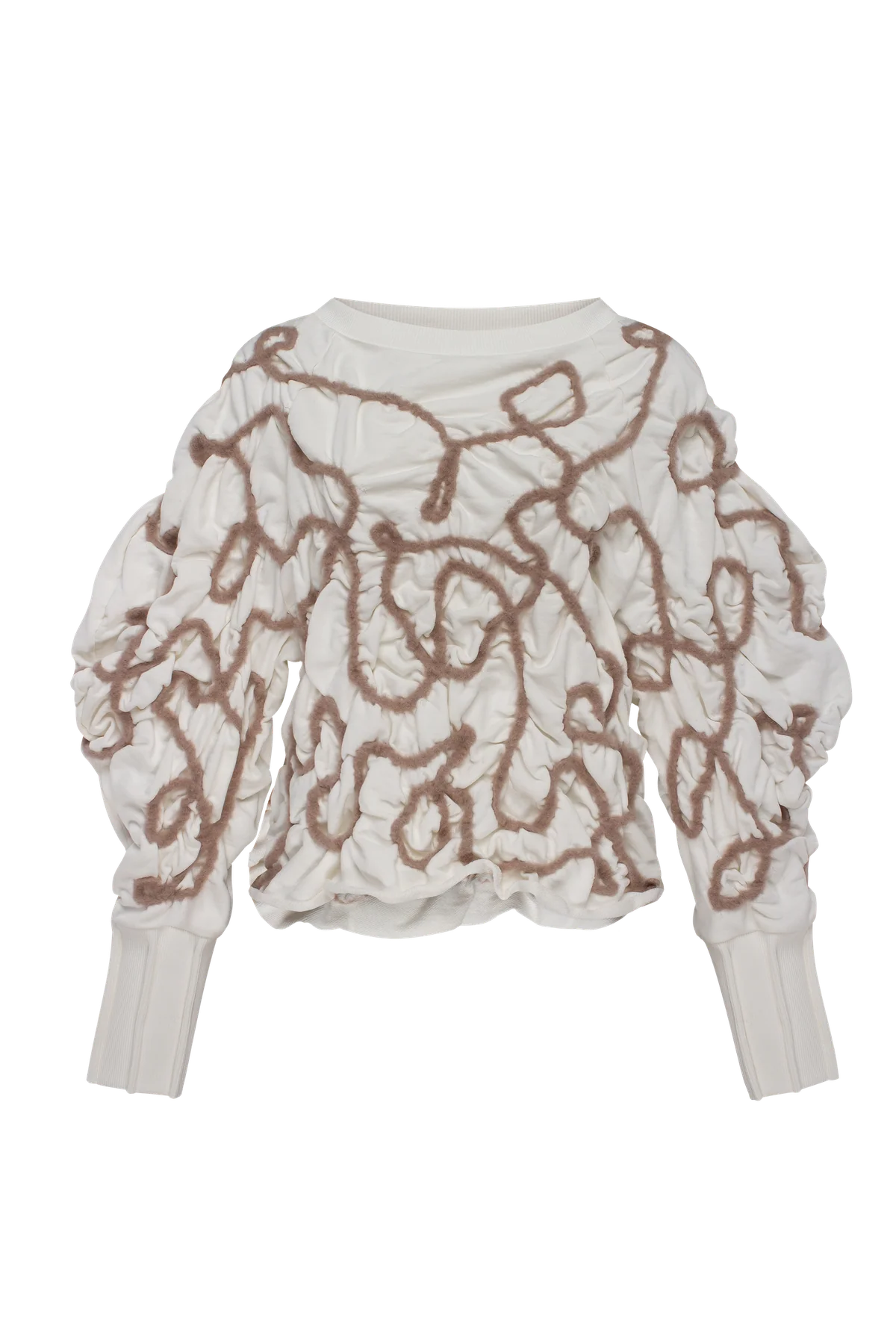 Off-white sweatshirt with decorative detailing in beige yarn view 2