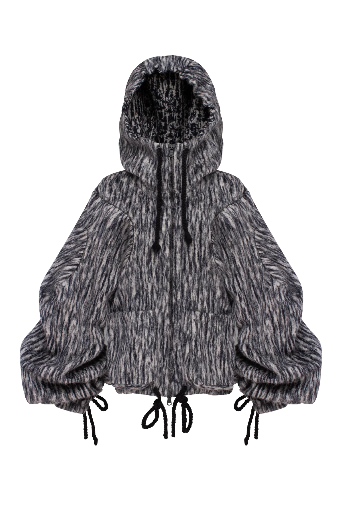 Striped wool jacket with sculptural sleeves. view 1