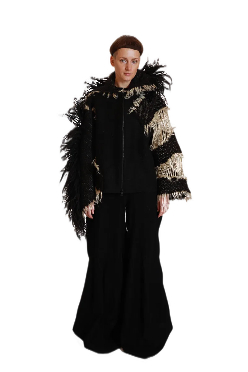 Black Feathered Woven Cape view 2