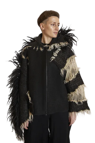 Venera — Black Feathered Woven Cape