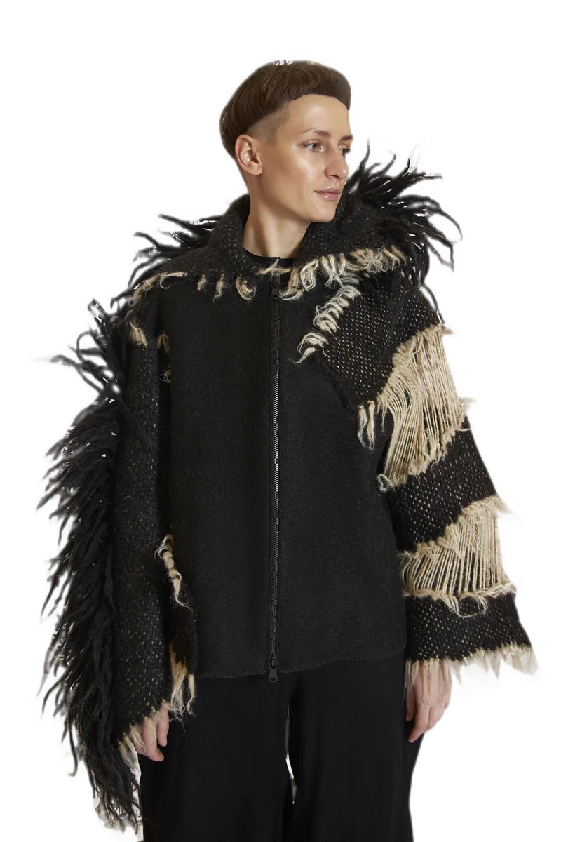 Black Feathered Woven Cape