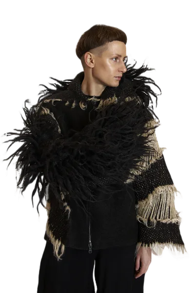 Venera — Black Feathered Woven Cape