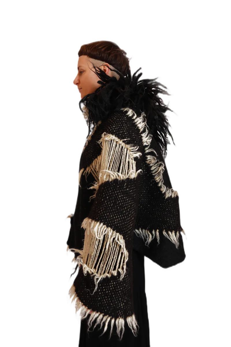 Black Feathered Woven Cape view 4