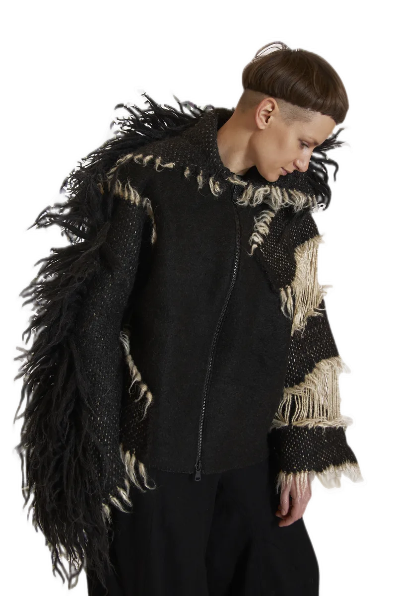 Black Feathered Woven Cape view 6