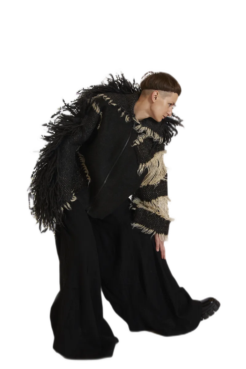 Black Feathered Woven Cape view 7