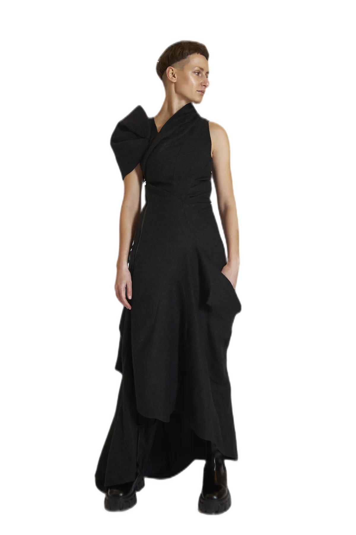 Venera — Black Sculptural Wrap Dress