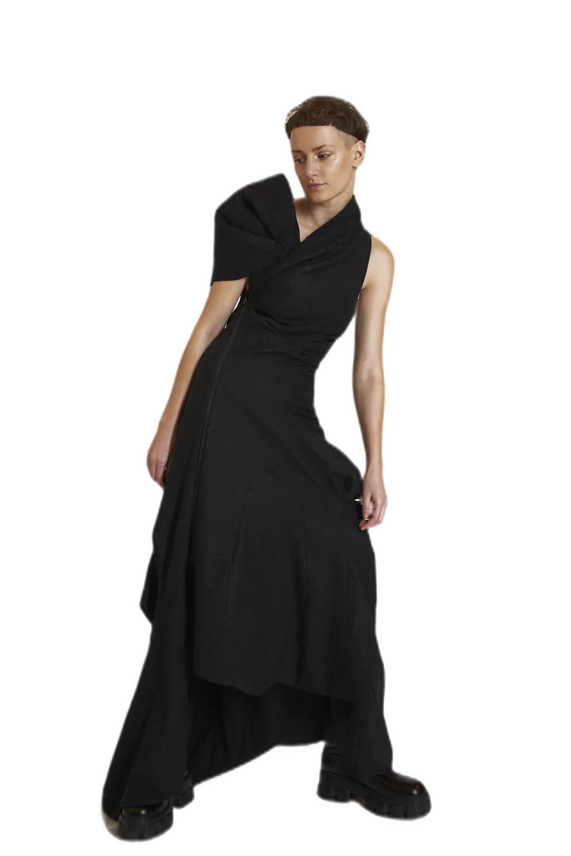 Black Sculptural Wrap Dress view 1