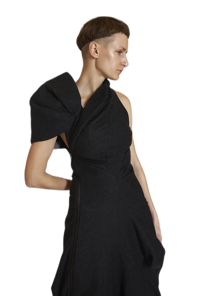 Black Sculptural Wrap Dress view 5