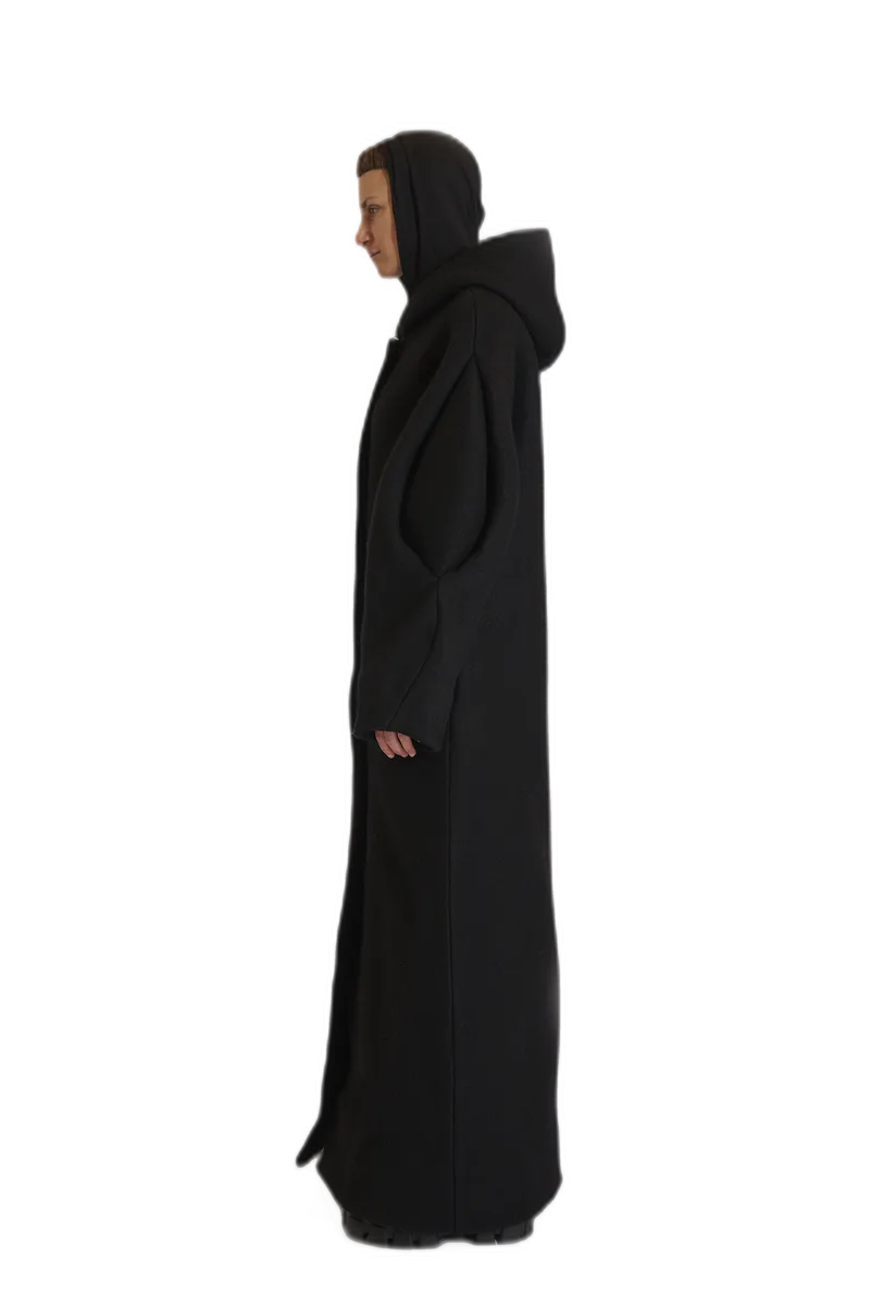 Black Long Hooded Coat view 2