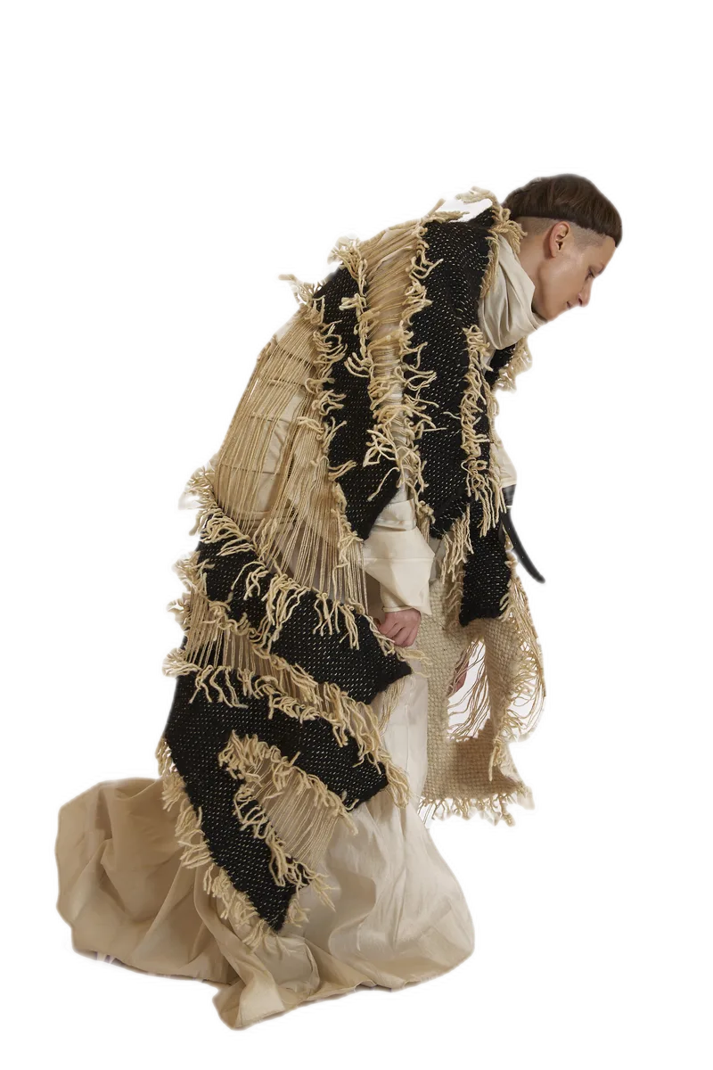 Venera — Cream-Black Woven Coat