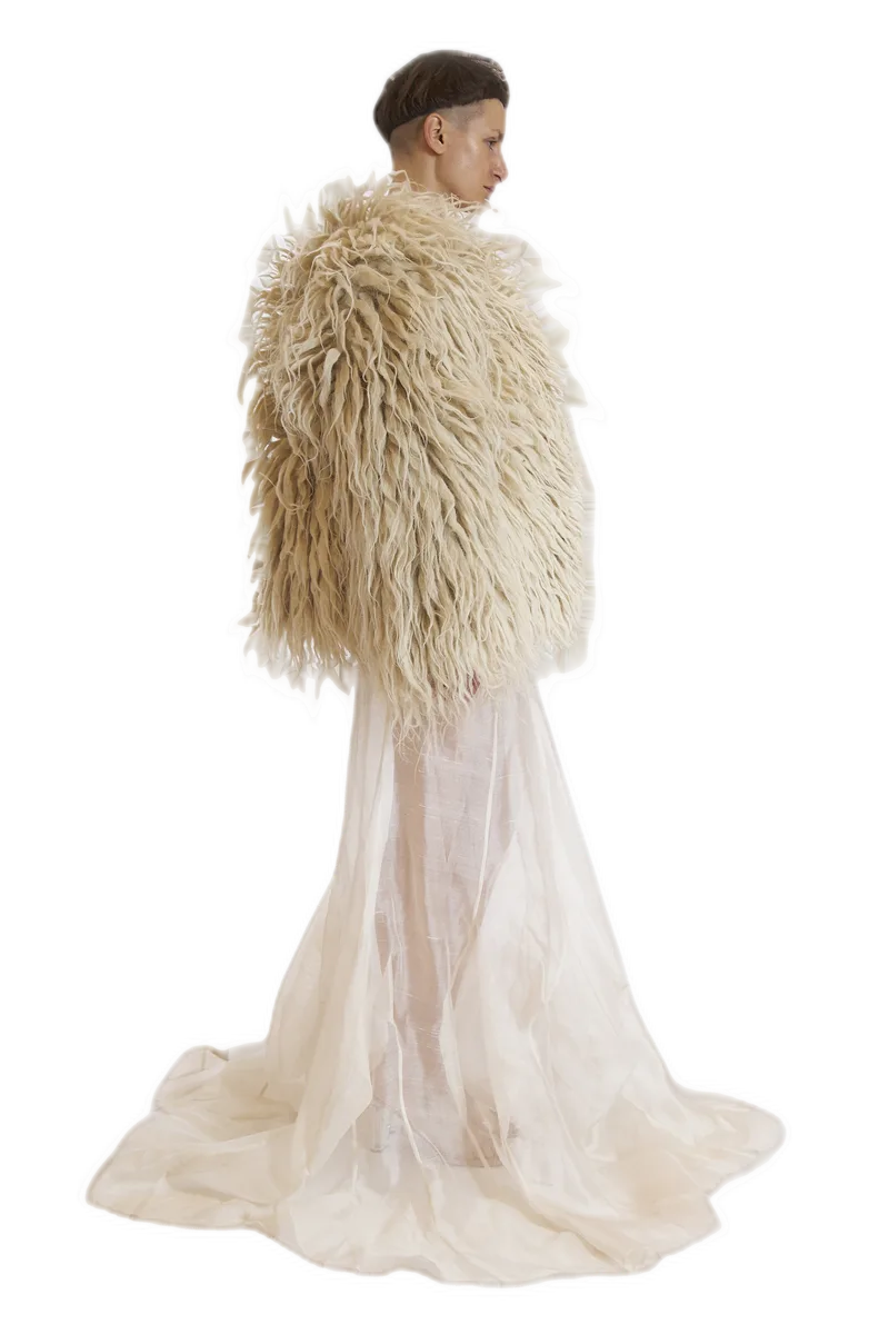 Cream Shaggy Fur Cape view 3