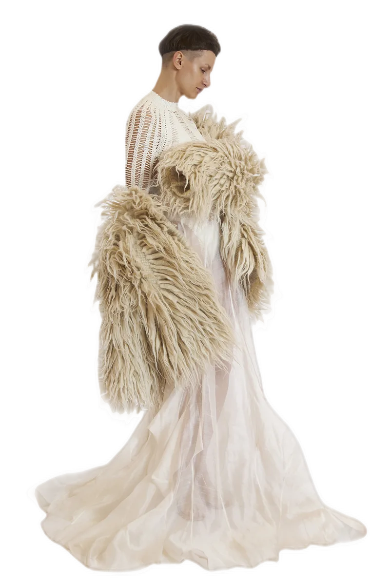 Cream Shaggy Fur Cape view 4