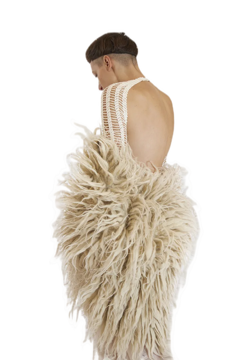 Cream Shaggy Fur Cape view 5